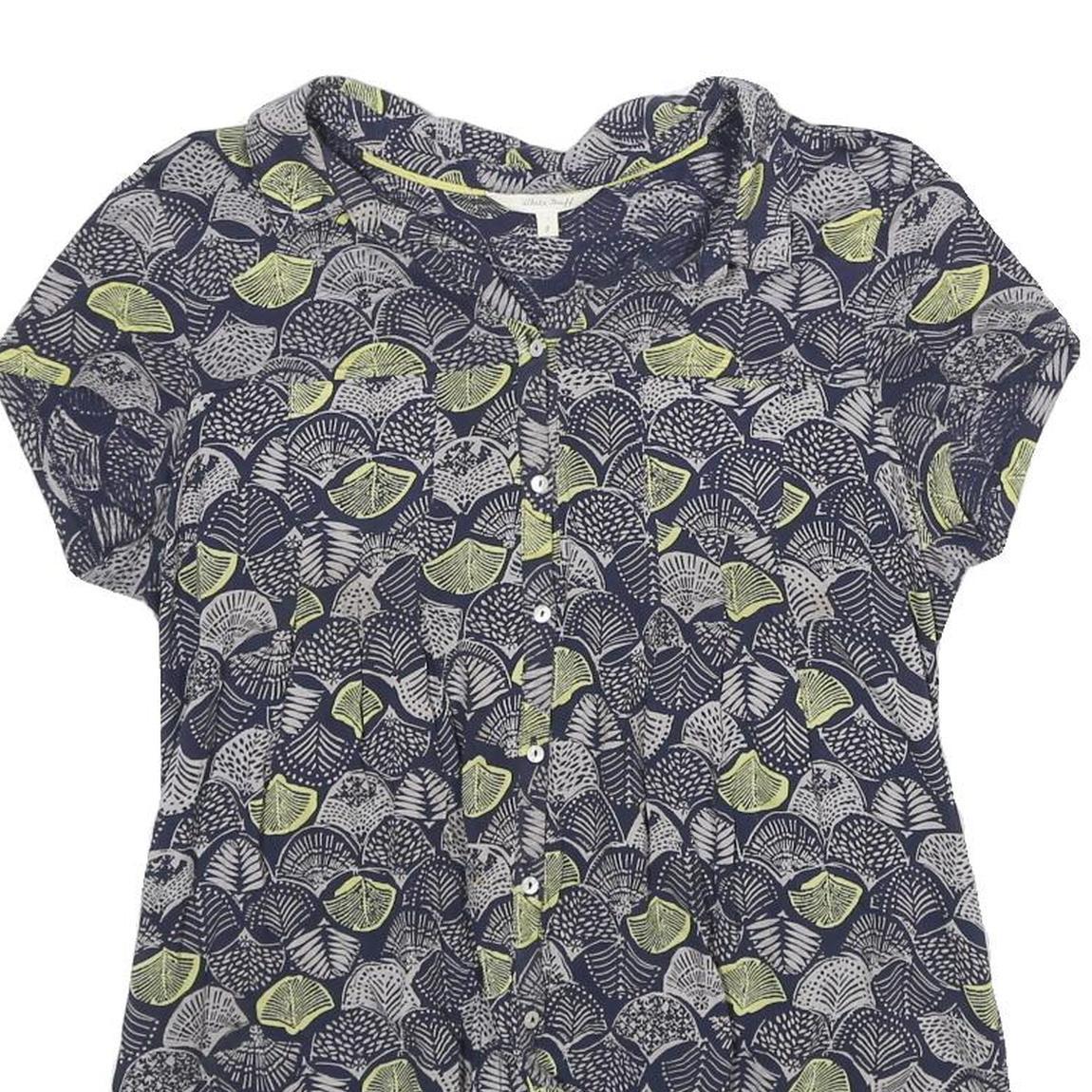 WHITE STUFF Womens Navy Blue & Pale Green Printed Short Sleeve Crew Neck Top UK