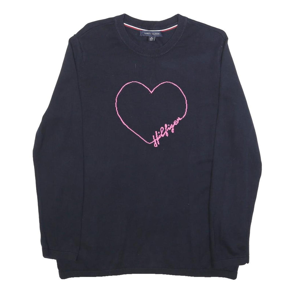 TOMMY HILFIGER Womens Black Heart Pattern Plain Crew Neck Basic Knit Jumper XL