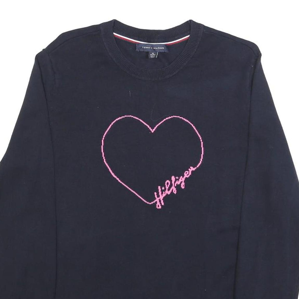 TOMMY HILFIGER Womens Black Heart Pattern Plain Crew Neck Basic Knit Jumper XL