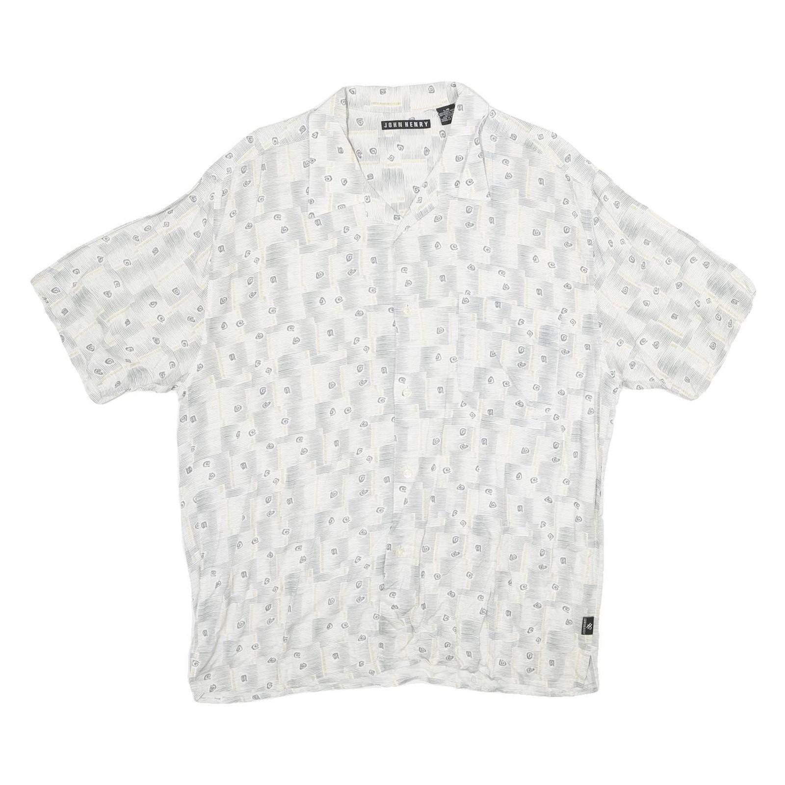 JOHN HENRY Mens White Pattern Shirt L Lightweight Casual Viscose