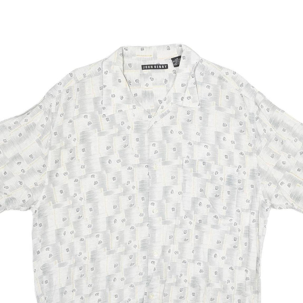 JOHN HENRY Mens White Pattern Shirt L Lightweight Casual Viscose