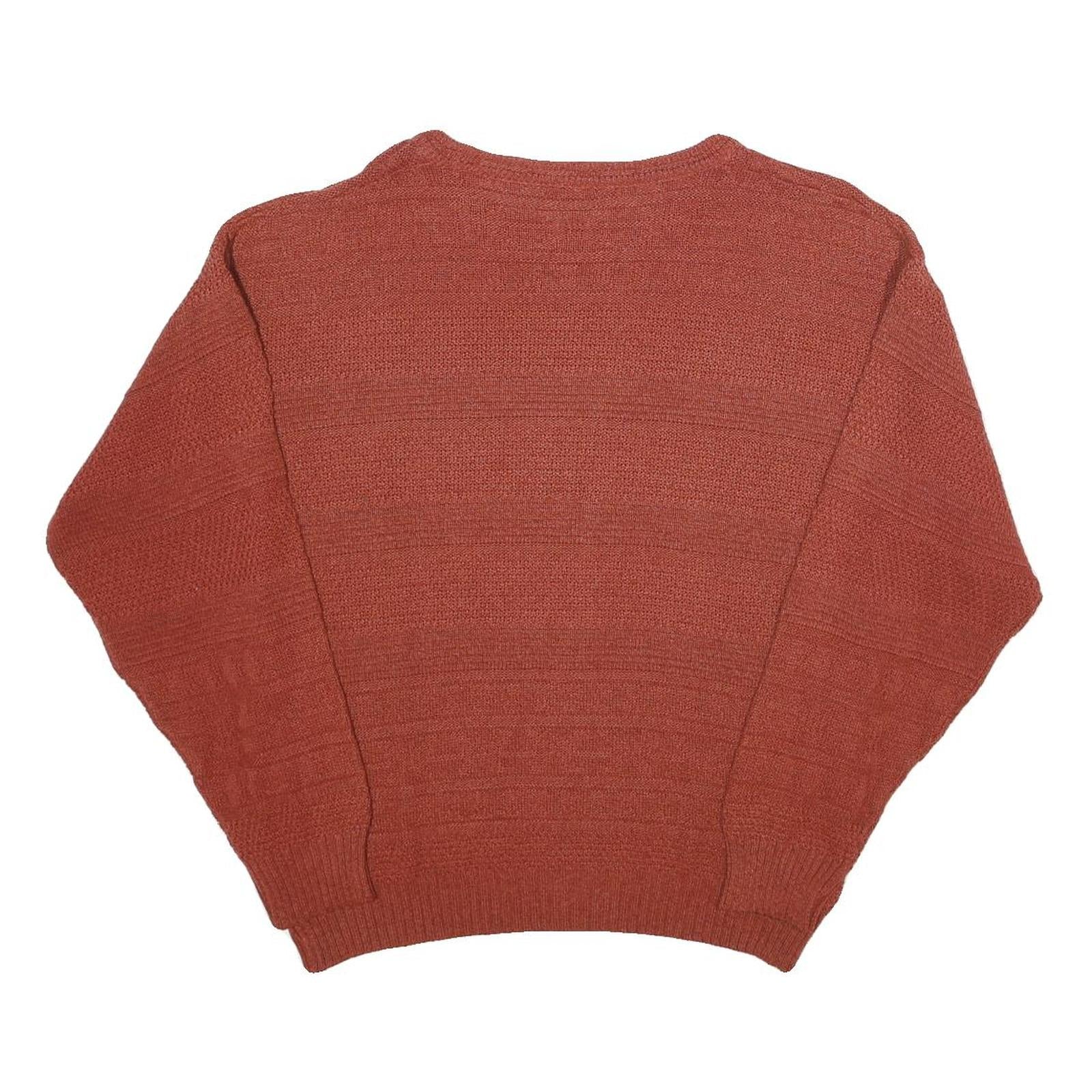 Mens Rust Patterned Cotton Blend Jumper Crew Neck Waffle Knit S Casualwear