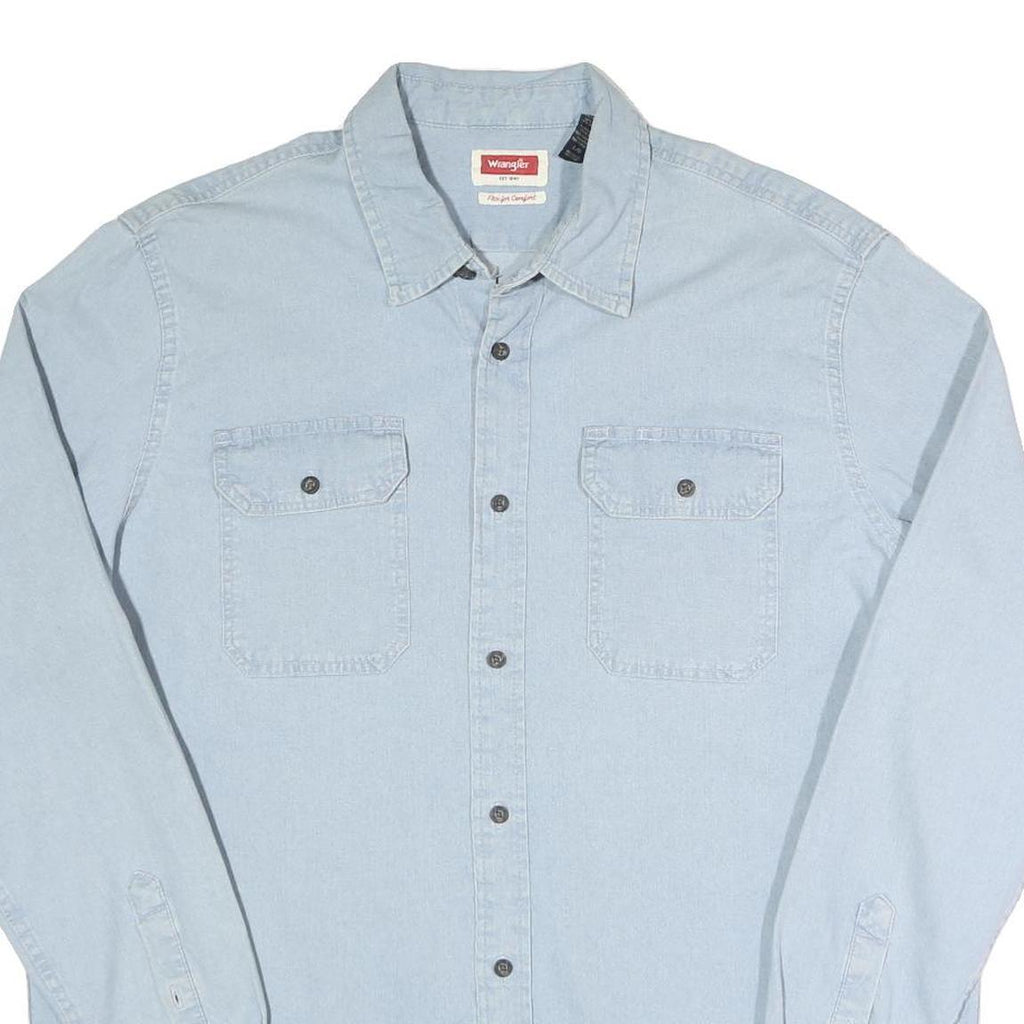 WRANGLER Mens Light Blue Cotton Blend Shirt L Long Sleeve Casual Denim Style