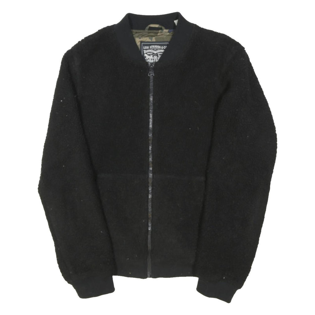 LEVI'S Mens Black Sherpa Zip Jacket S Polyester Blend Plain Casual Outerwear