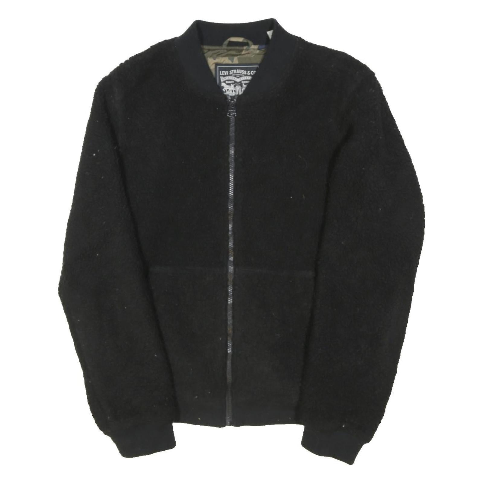 LEVI'S Mens Black Sherpa Zip Jacket S Polyester Blend Plain Casual Outerwear