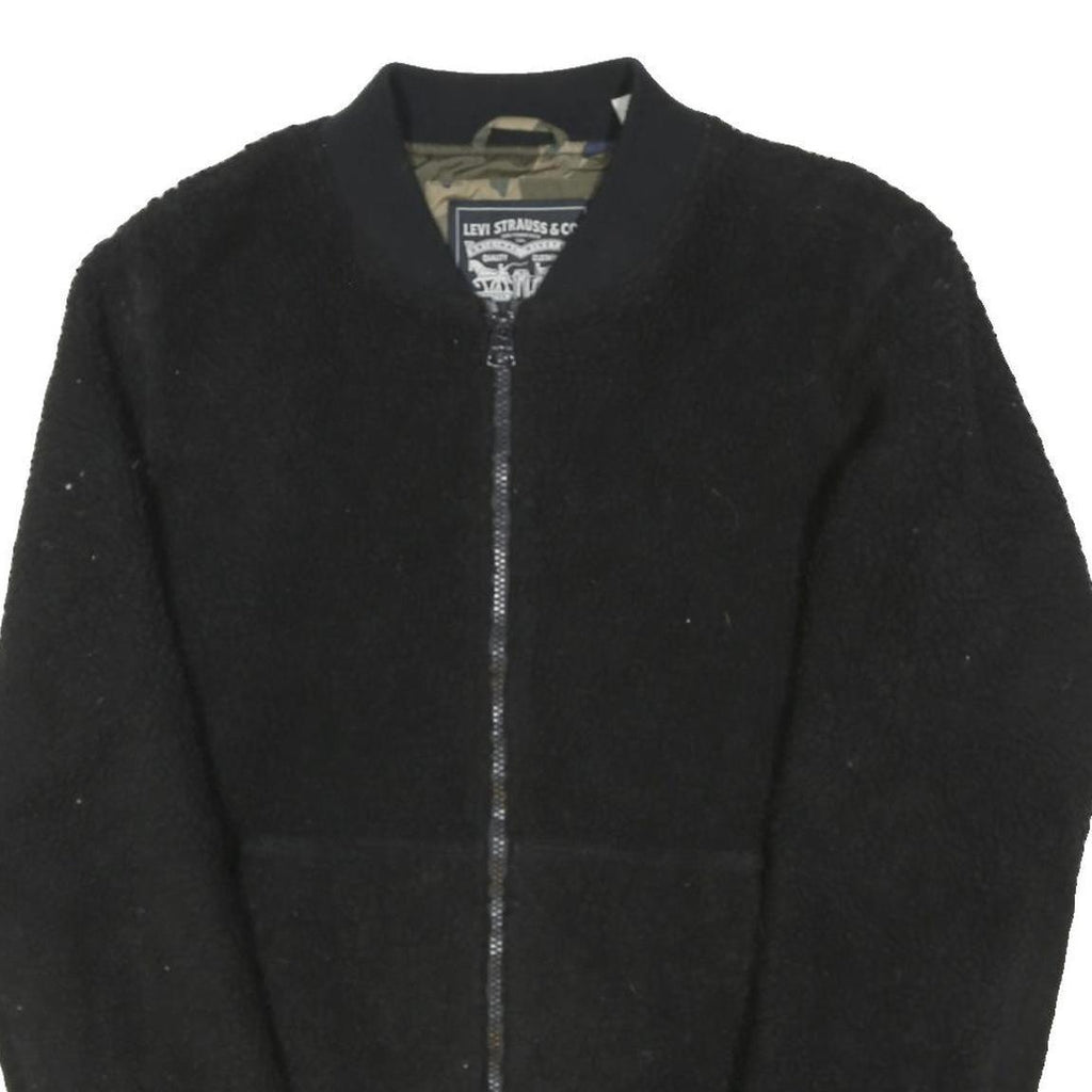 LEVI'S Mens Black Sherpa Zip Jacket S Polyester Blend Plain Casual Outerwear