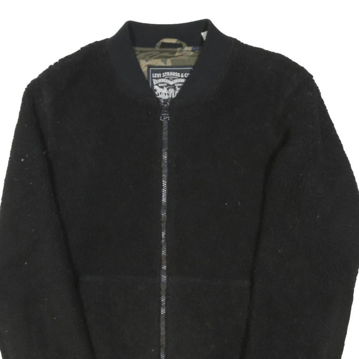 LEVI'S Mens Black Sherpa Zip Jacket S Polyester Blend Plain Casual Outerwear