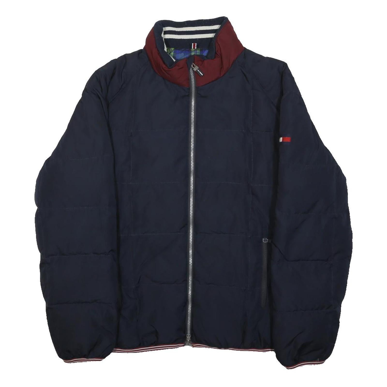 TOMMY HILFIGER Mens Navy Red Zip Jacket M Polyester Plain Casual Lightweight