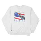 Mens White Sweatshirt Statue Of Liberty America Crew Neck XL Cotton Blend