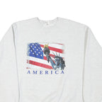 Mens White Sweatshirt Statue Of Liberty America Crew Neck XL Cotton Blend