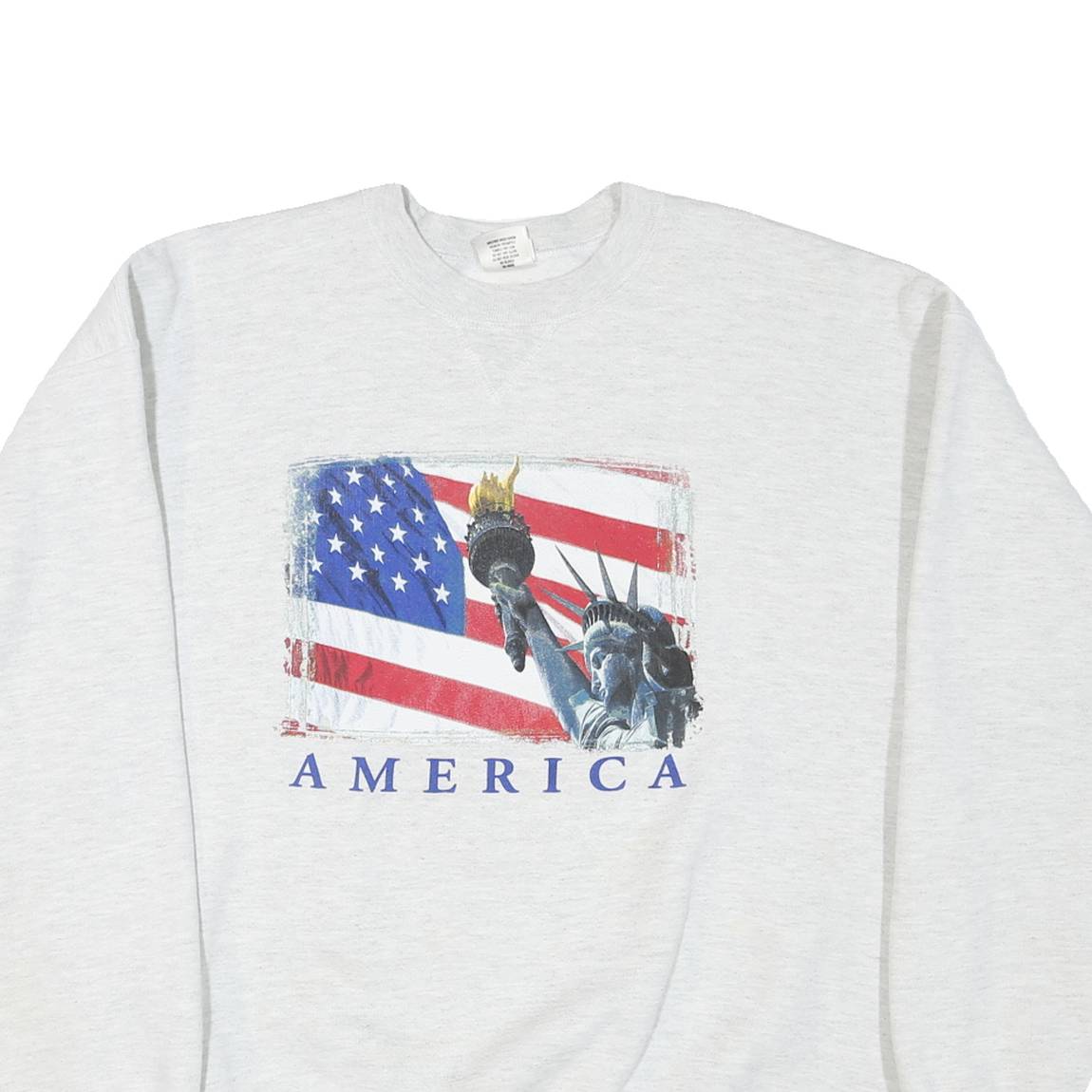 Mens White Sweatshirt Statue Of Liberty America Crew Neck XL Cotton Blend