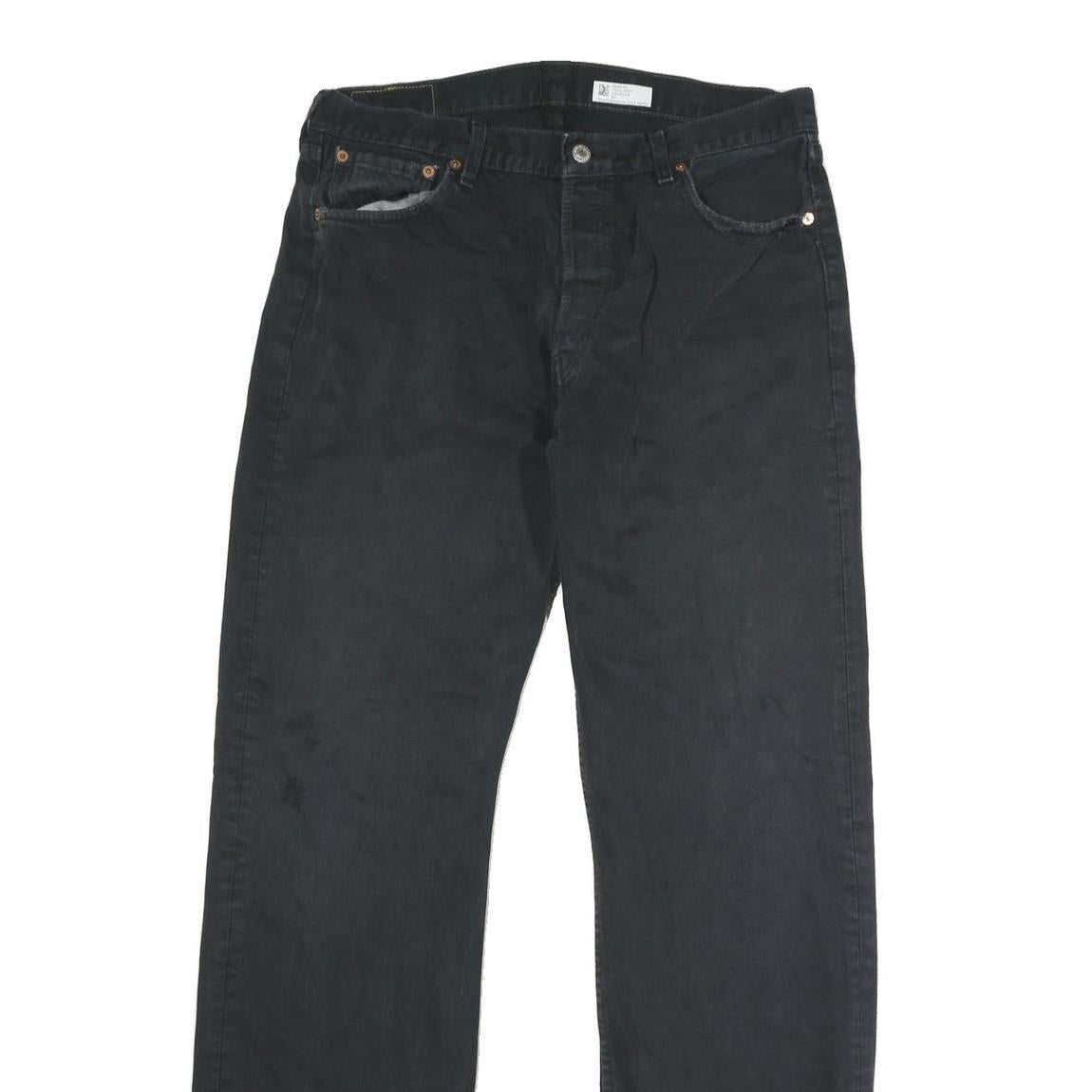 LEVI'S 501 Mens Jeans Black Regular Straight Denim W35 L31 Distressed Hem