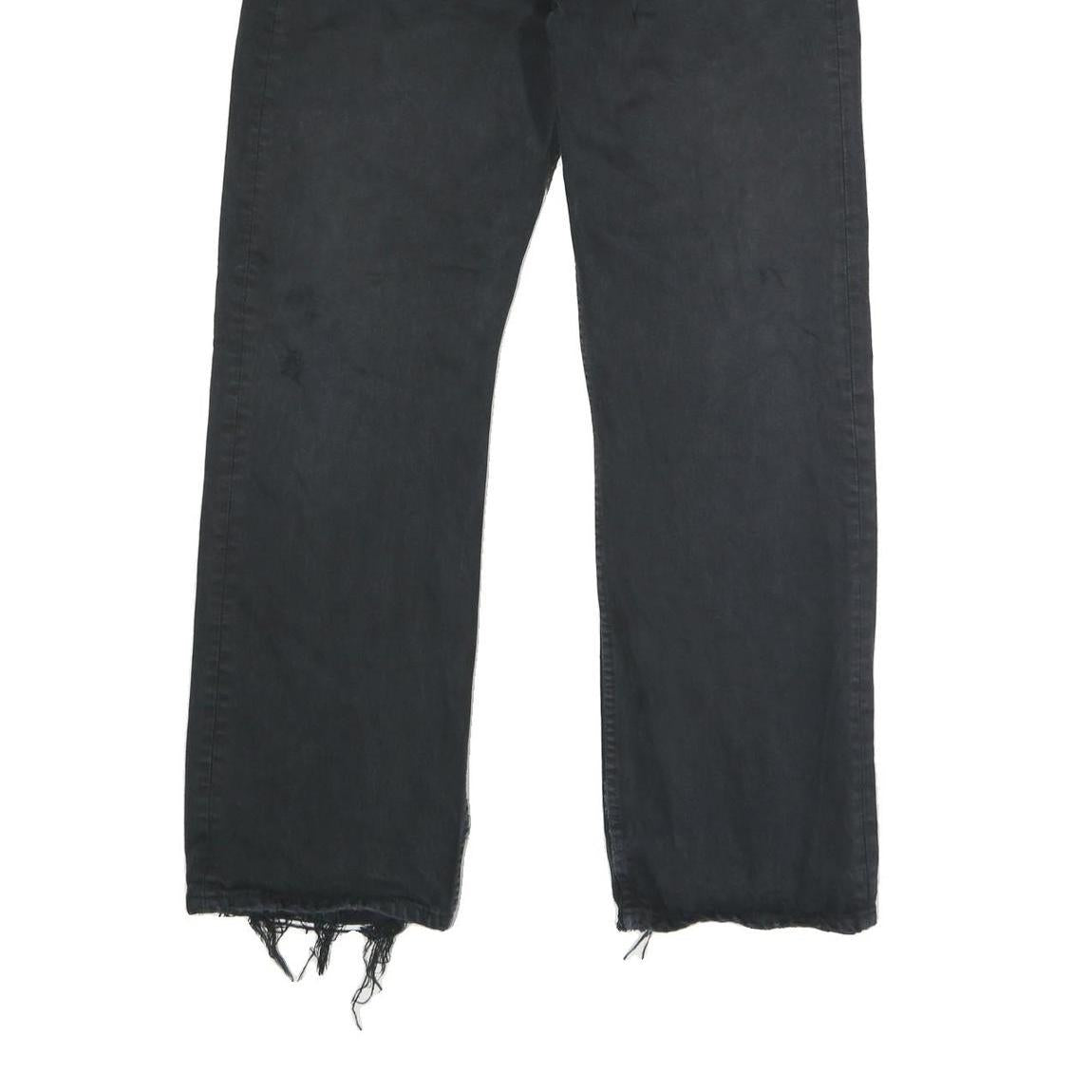 LEVI'S 501 Mens Jeans Black Regular Straight Denim W35 L31 Distressed Hem