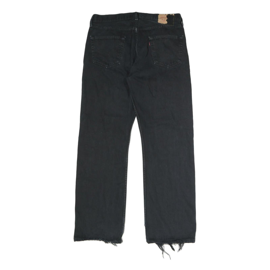LEVI'S 501 Mens Jeans Black Regular Straight Denim W35 L31 Distressed Hem