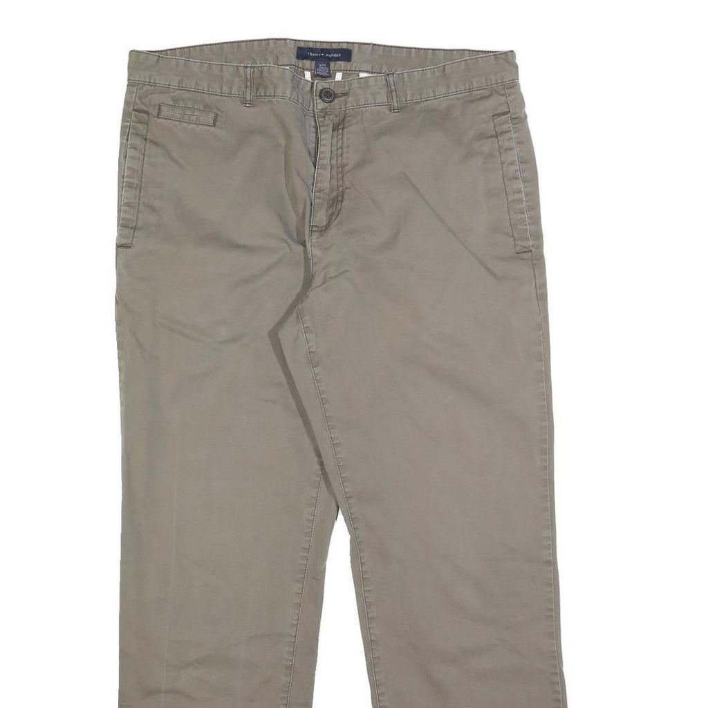 TOMMY HILFIGER Mens Cotton Beige Slim Straight Trousers W36 L32 Casual Wear