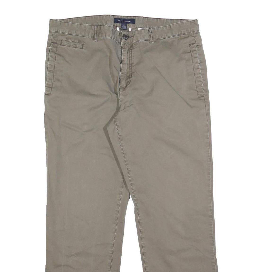 TOMMY HILFIGER Mens Cotton Beige Slim Straight Trousers W36 L32 Casual Wear