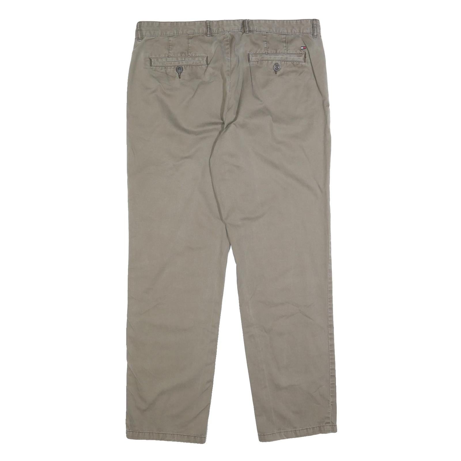 TOMMY HILFIGER Mens Cotton Beige Slim Straight Trousers W36 L32 Casual Wear