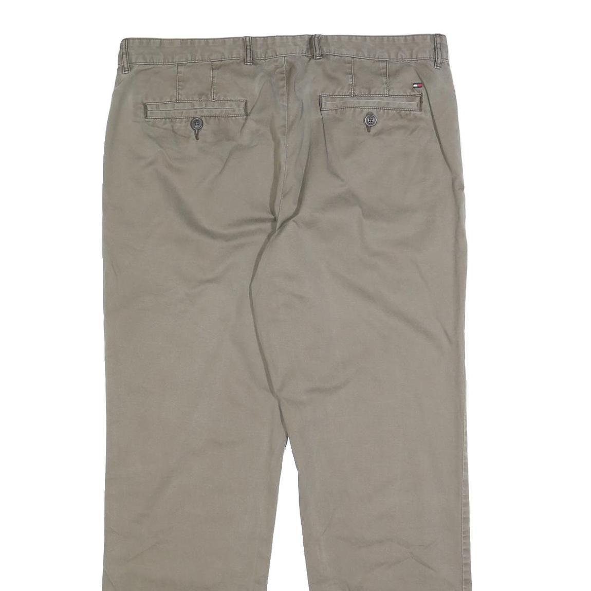 TOMMY HILFIGER Mens Cotton Beige Slim Straight Trousers W36 L32 Casual Wear