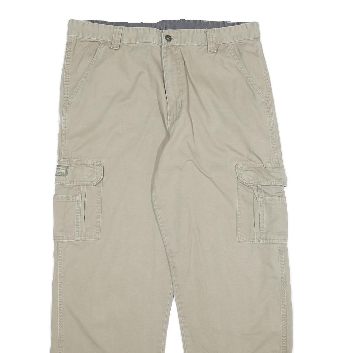 WRANGLER Mens Cotton Beige Regular Cargo Trousers W34 L32 Comfortable Utility