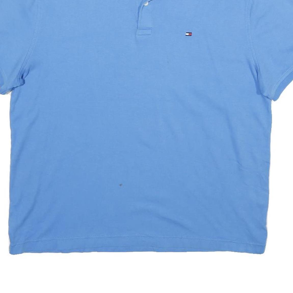 TOMMY HILFIGER Mens Blue Short Sleeve Plain Polo Shirt L Classic Fit Cotton