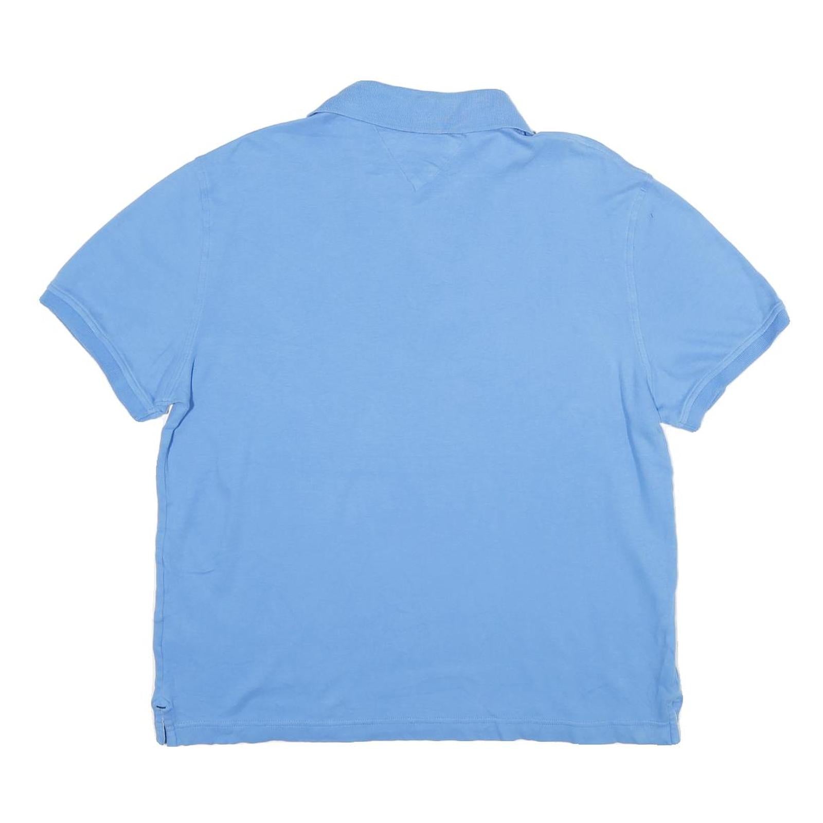 TOMMY HILFIGER Mens Blue Short Sleeve Plain Polo Shirt L Classic Fit Cotton