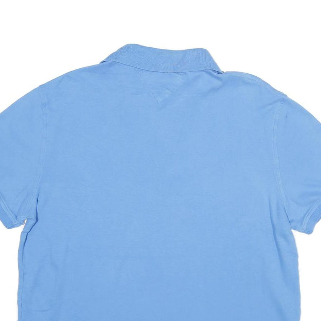 TOMMY HILFIGER Mens Blue Short Sleeve Plain Polo Shirt L Classic Fit Cotton