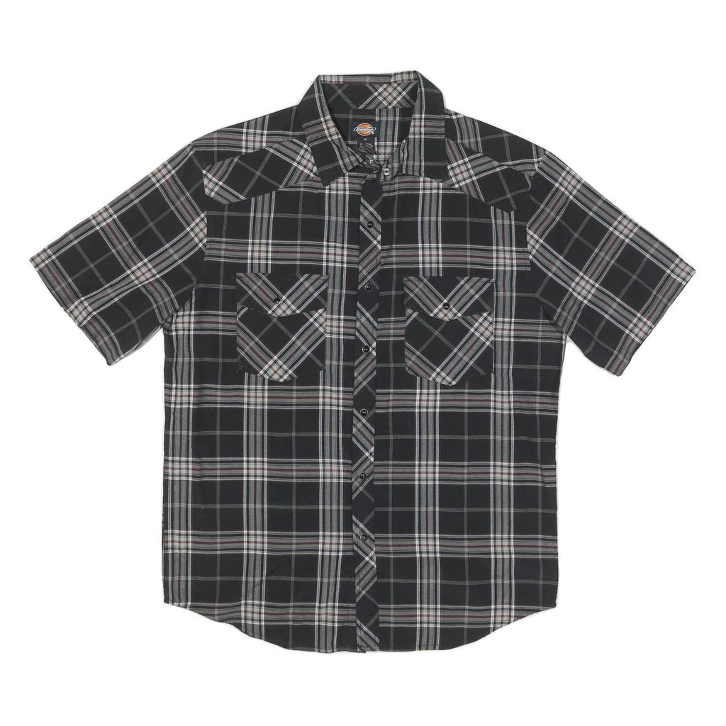 DICKIES Mens Black & Grey Check Short Sleeve Shirt M Workwear Casual