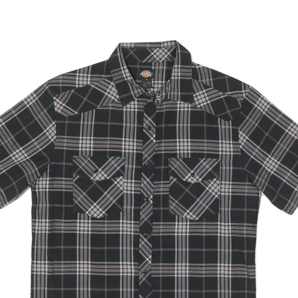 DICKIES Mens Black & Grey Check Short Sleeve Shirt M Workwear Casual