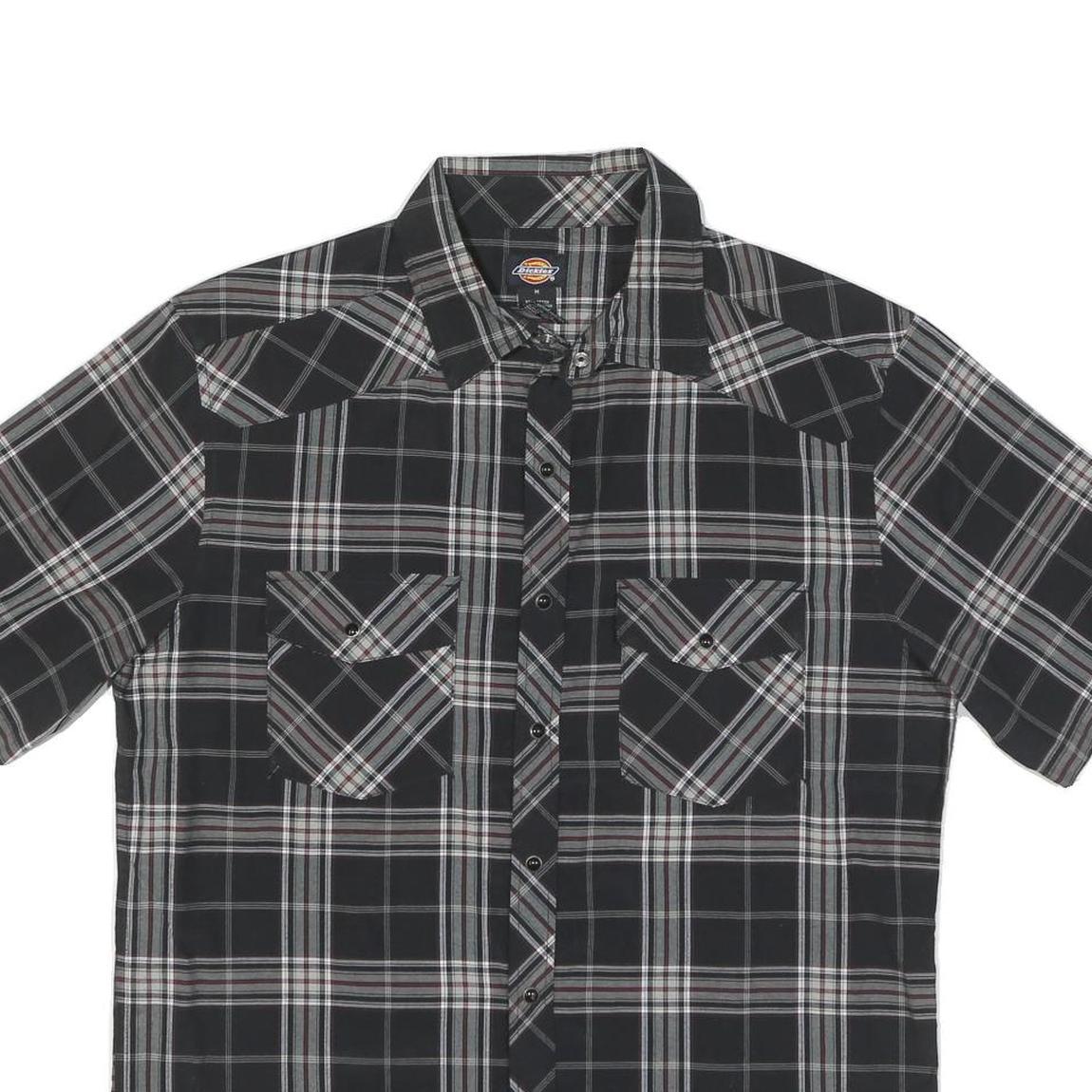 DICKIES Mens Black & Grey Check Short Sleeve Shirt M Workwear Casual