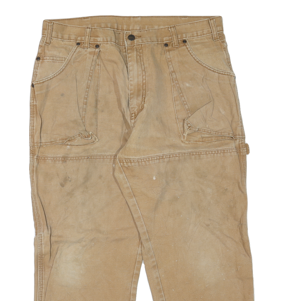 DICKIES Mens Jeans Beige Regular Straight Denim W34 L25 Workwear Zip Closure