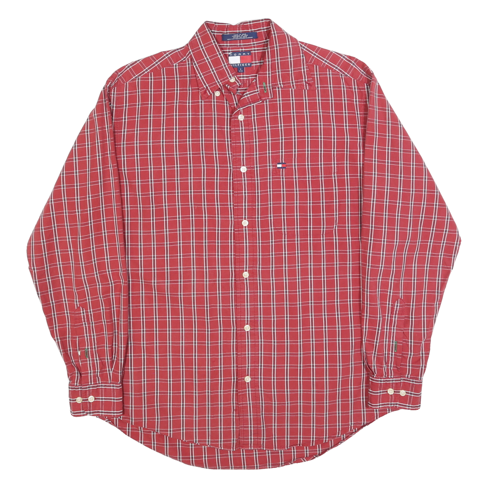 TOMMY HILFIGER Mens Red & White Check Shirt S Cotton Blend Button Down