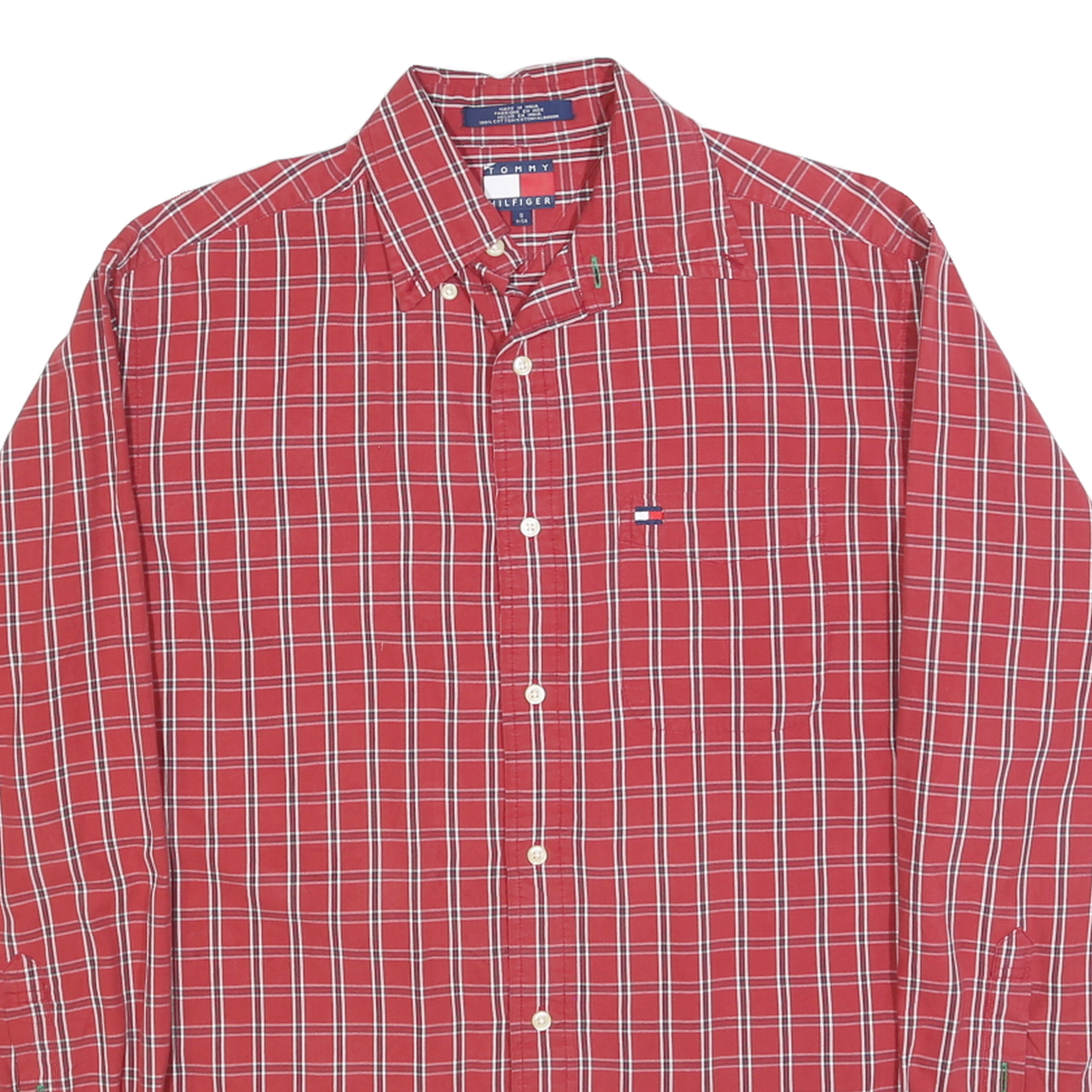 TOMMY HILFIGER Mens Red & White Check Shirt S Cotton Blend Button Down