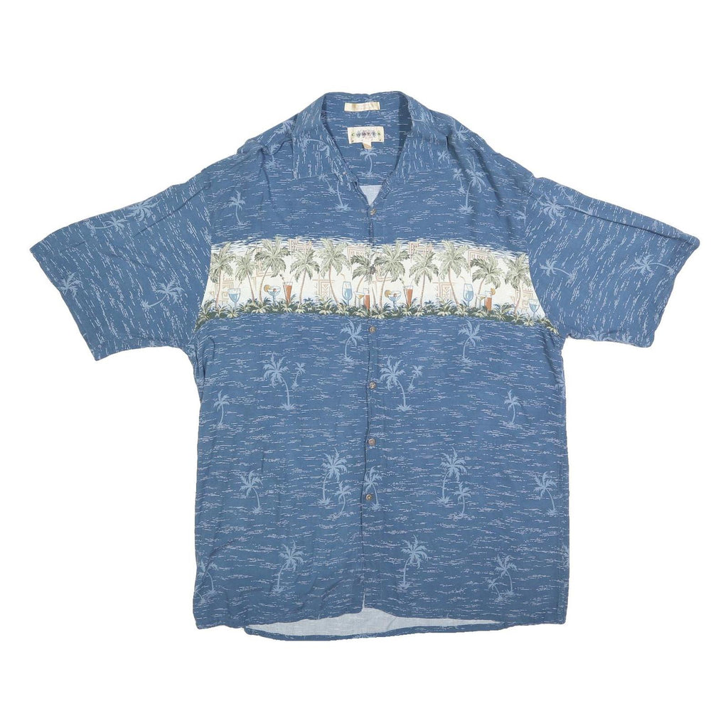 CAMPIA Mens Blue Hawaiian Shirt XL Tropical Palm Print Casual Summer Style