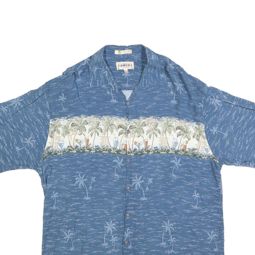 CAMPIA Mens Blue Hawaiian Shirt XL Tropical Palm Print Casual Summer Style