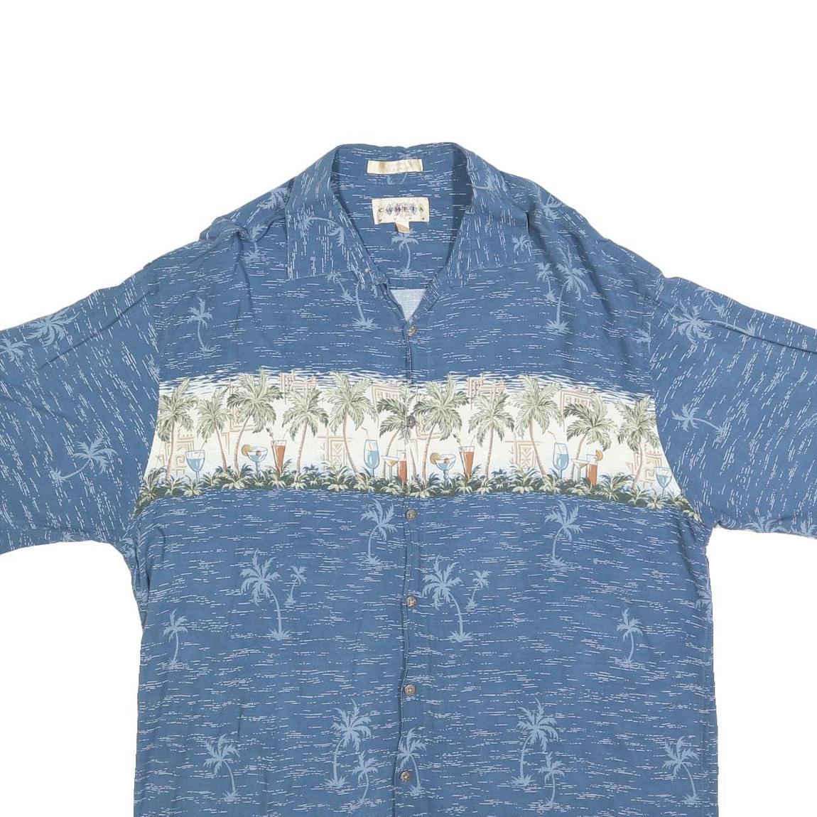 CAMPIA Mens Blue Hawaiian Shirt XL Tropical Palm Print Casual Summer Style