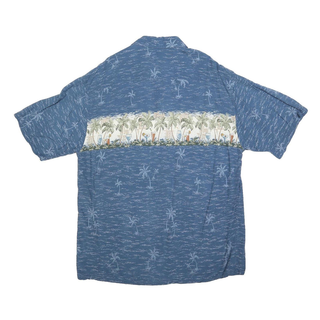 CAMPIA Mens Blue Hawaiian Shirt XL Tropical Palm Print Casual Summer Style
