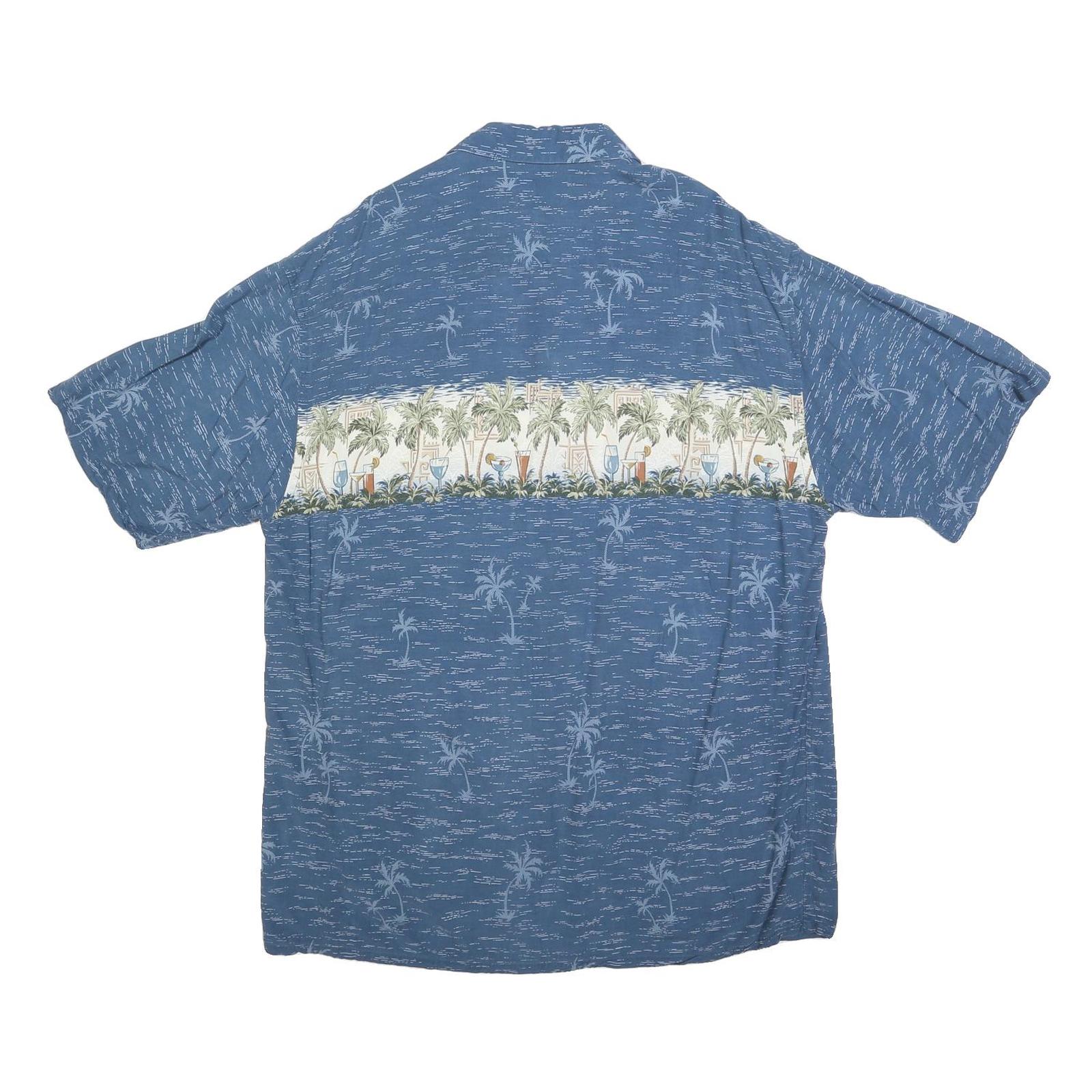CAMPIA Mens Blue Hawaiian Shirt XL Tropical Palm Print Casual Summer Style