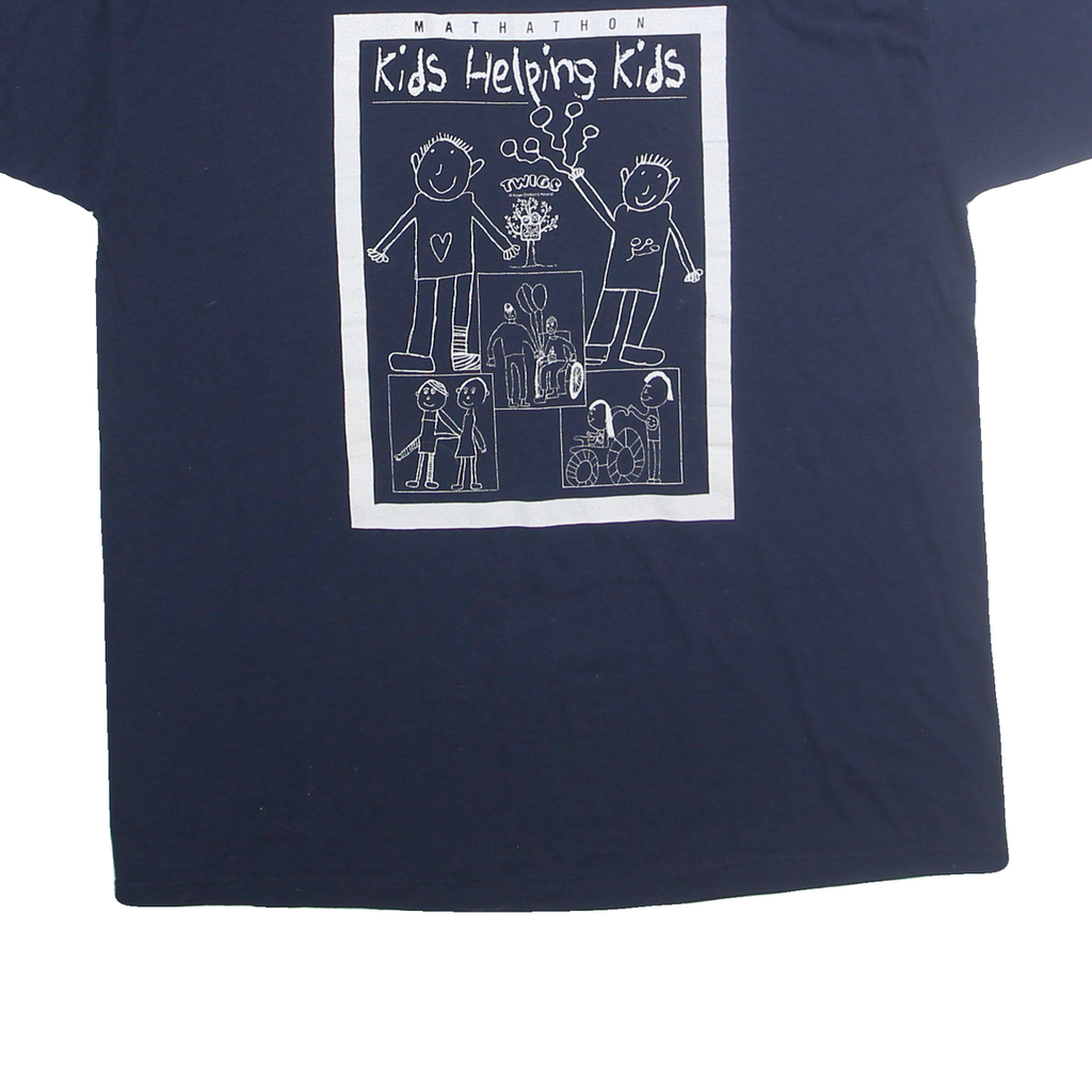 RUSSELL ATHLETIC Mens Blue Kids Helping Kids Graphic T-Shirt L Short Sleeve Crew