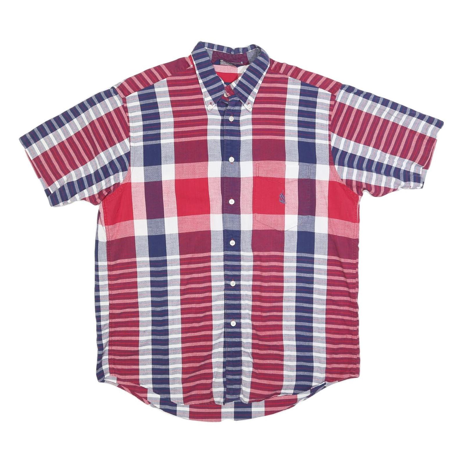 NAUTICA Mens Red & Blue Check Shirt XL Cotton Blend Casual Short Sleeve Button