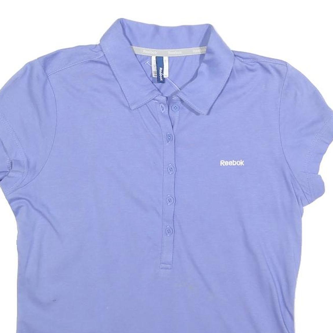 REEBOK Womens Blue Short Sleeve Plain M Cotton Blend Polo Shirt Casual Fit