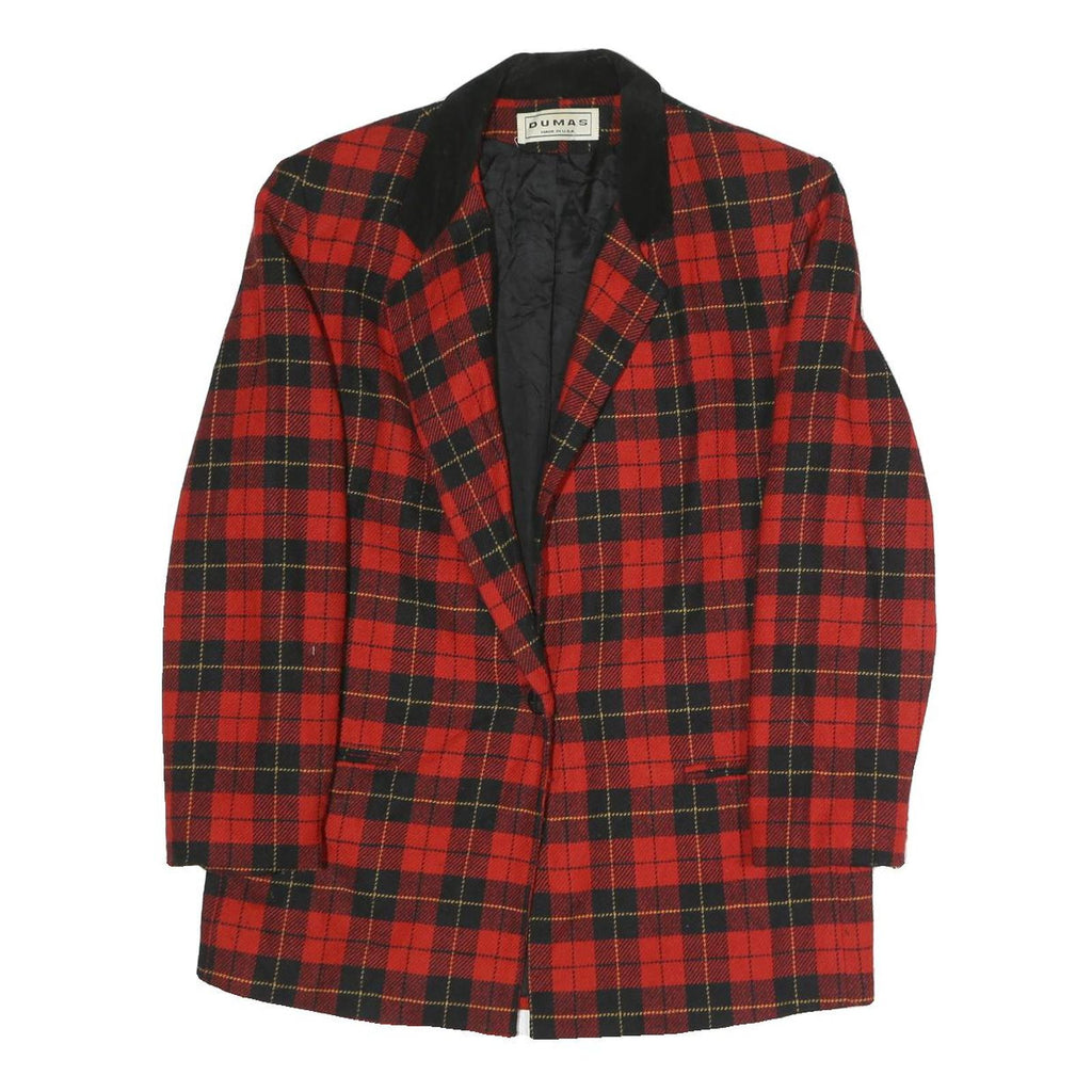 DUMAS Womens Red & Black Check Jacket M Polyester Blend Button Closure Classic