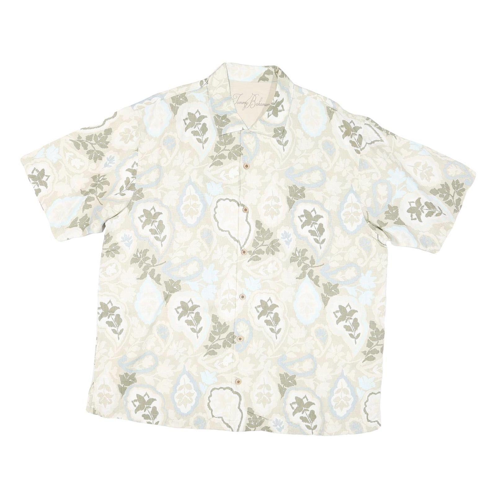 TOMMY BAHAMA Mens Beige & Green Casual Shirt XL Cotton Blend Lightweight