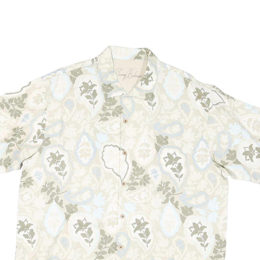 TOMMY BAHAMA Mens Beige & Green Casual Shirt XL Cotton Blend Lightweight