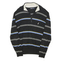 NAUTICA Mens Black Blue & Yellow Striped Pattern Pullover Crew Neck Jumper L