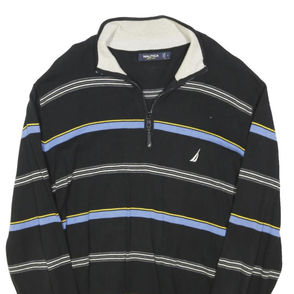 NAUTICA Mens Black Blue & Yellow Striped Pattern Pullover Crew Neck Jumper L