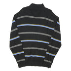 NAUTICA Mens Black Blue & Yellow Striped Pattern Pullover Crew Neck Jumper L