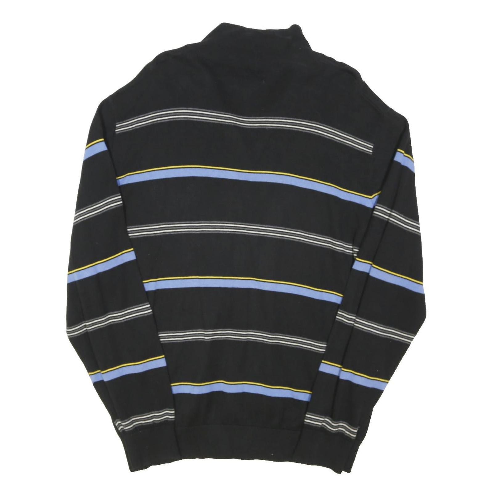 NAUTICA Mens Black Blue & Yellow Striped Pattern Pullover Crew Neck Jumper L