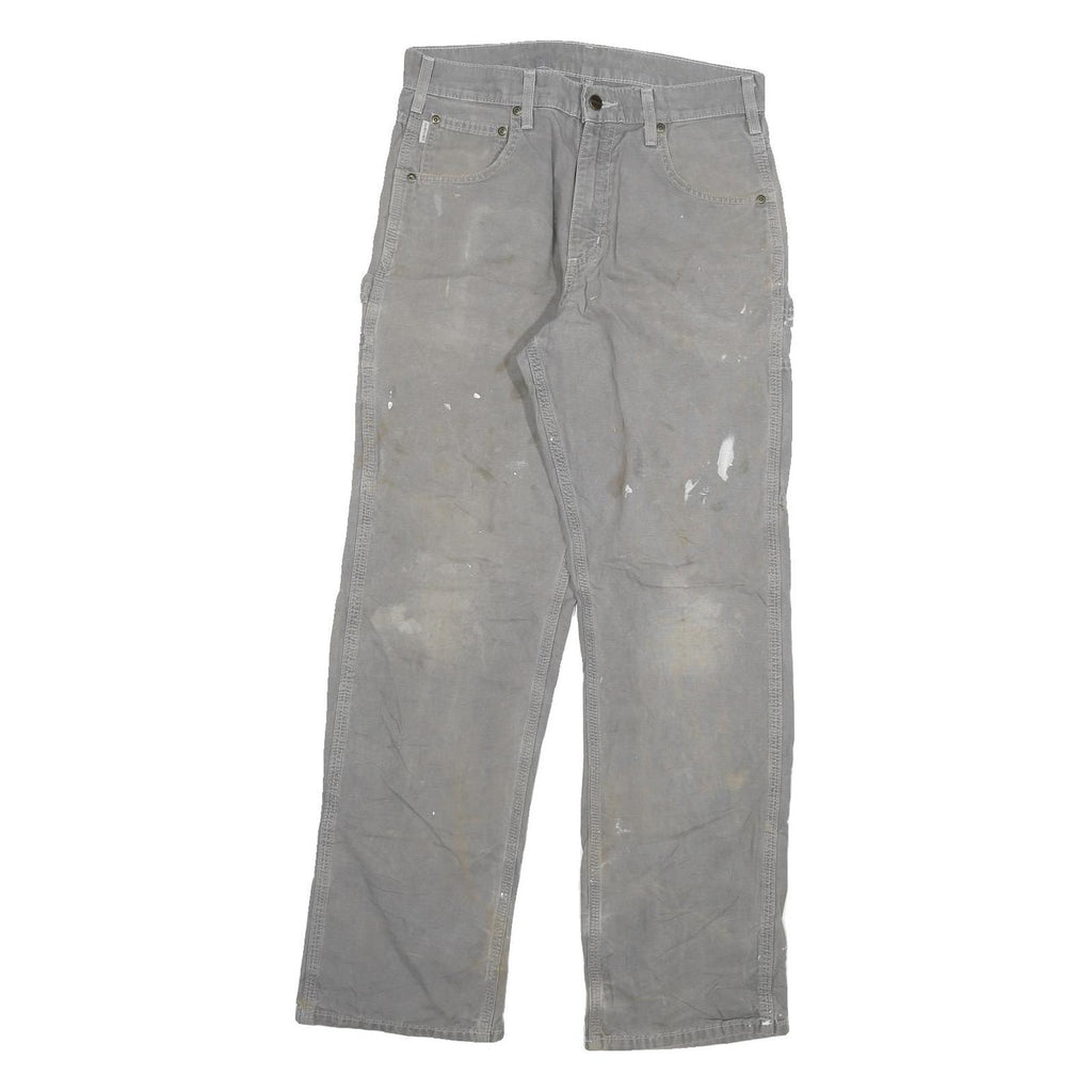 CARHARTT Mens Relaxed Grey Cotton Blend Trousers W30 L32 Workwear Durable Zip