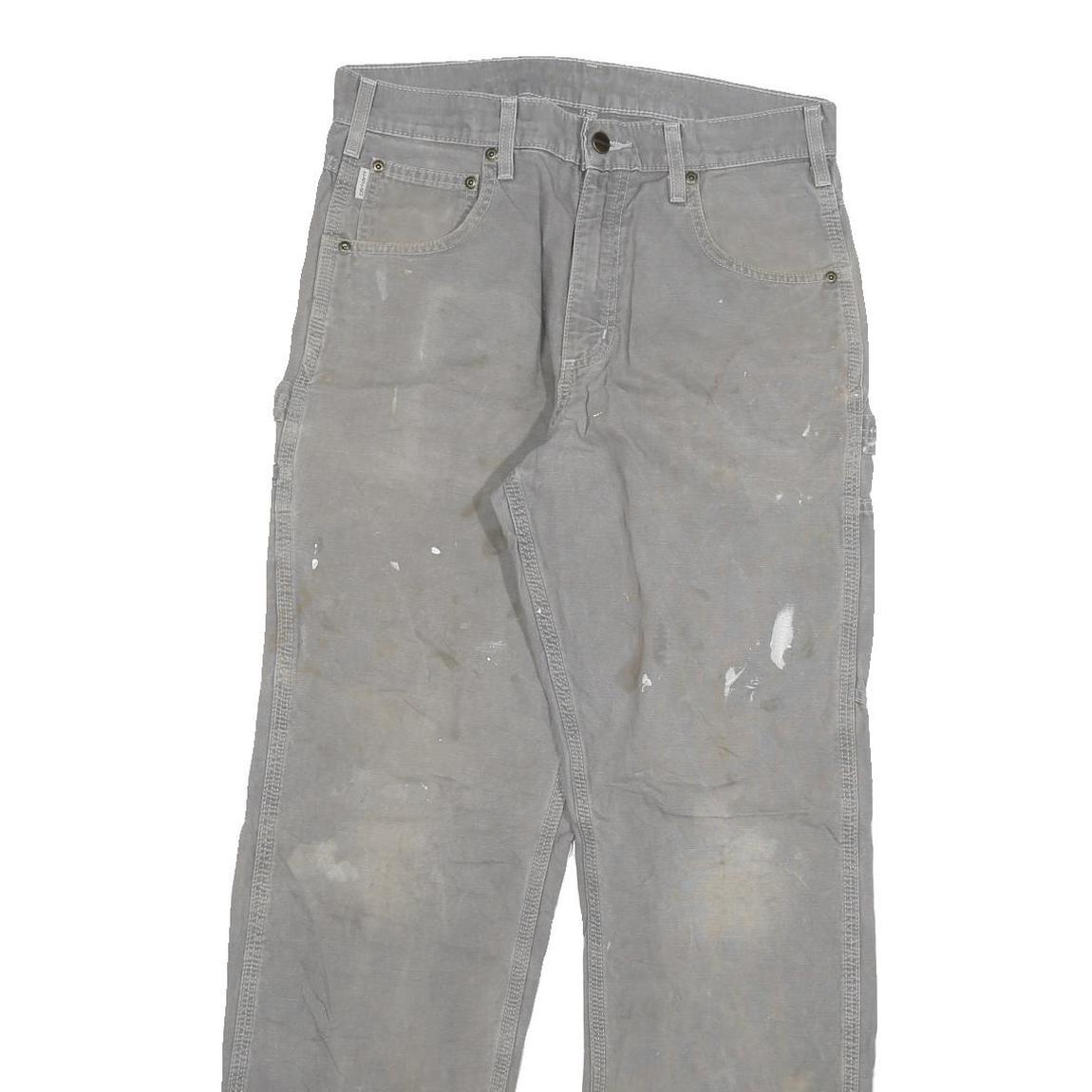 CARHARTT Mens Relaxed Grey Cotton Blend Trousers W30 L32 Workwear Durable Zip