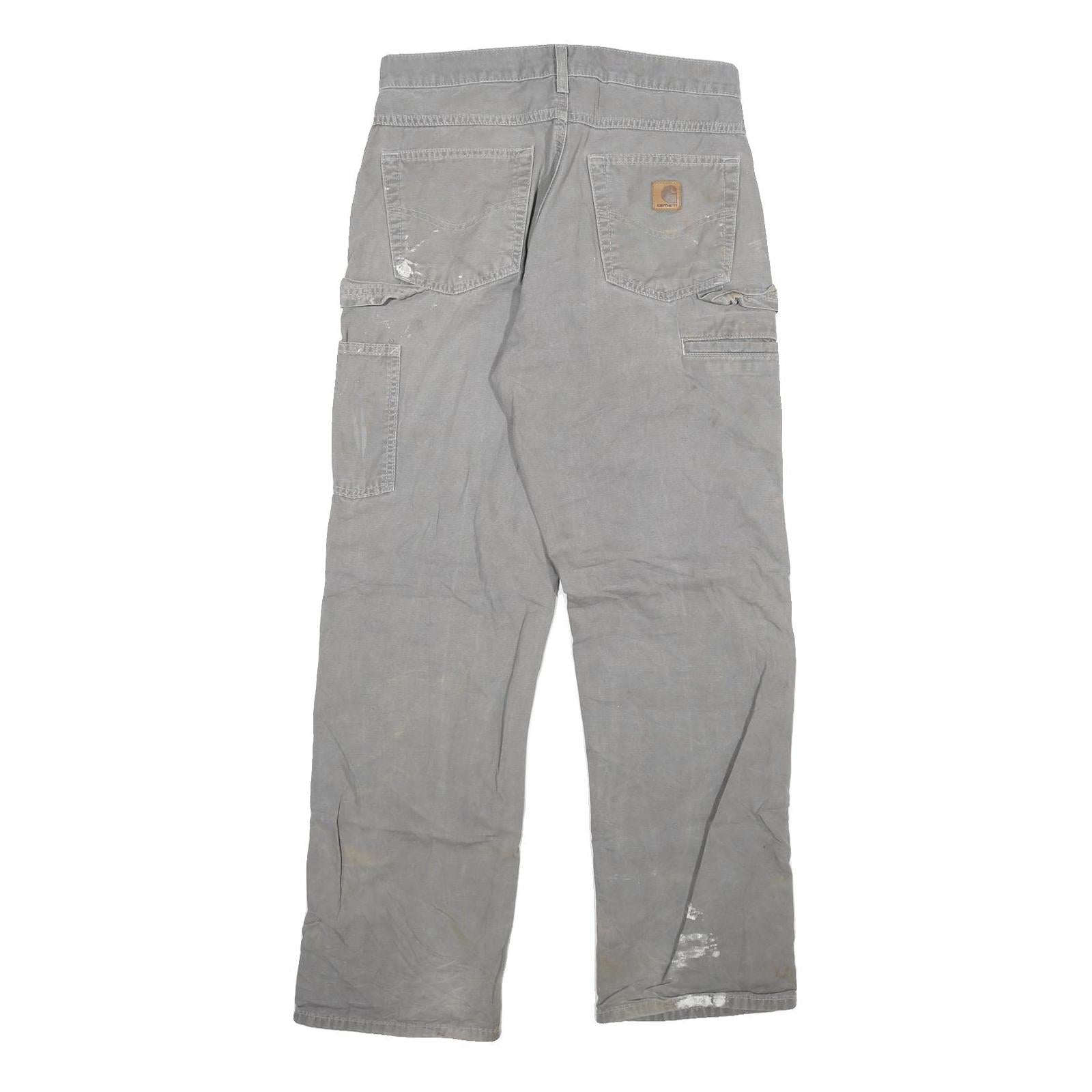 CARHARTT Mens Relaxed Grey Cotton Blend Trousers W30 L32 Workwear Durable Zip